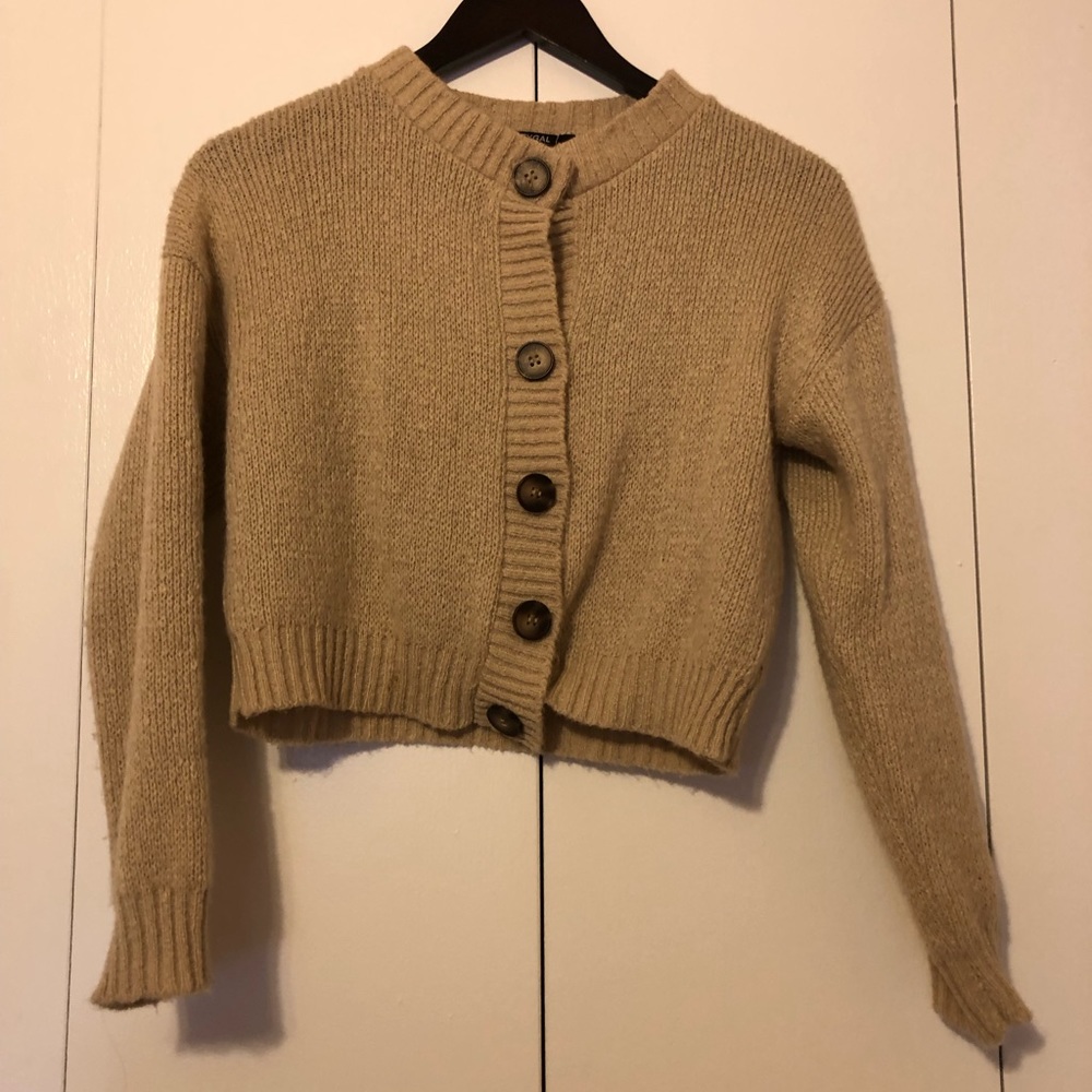 Nasty Gal Nude Cropped Knit Button Up Cardigan